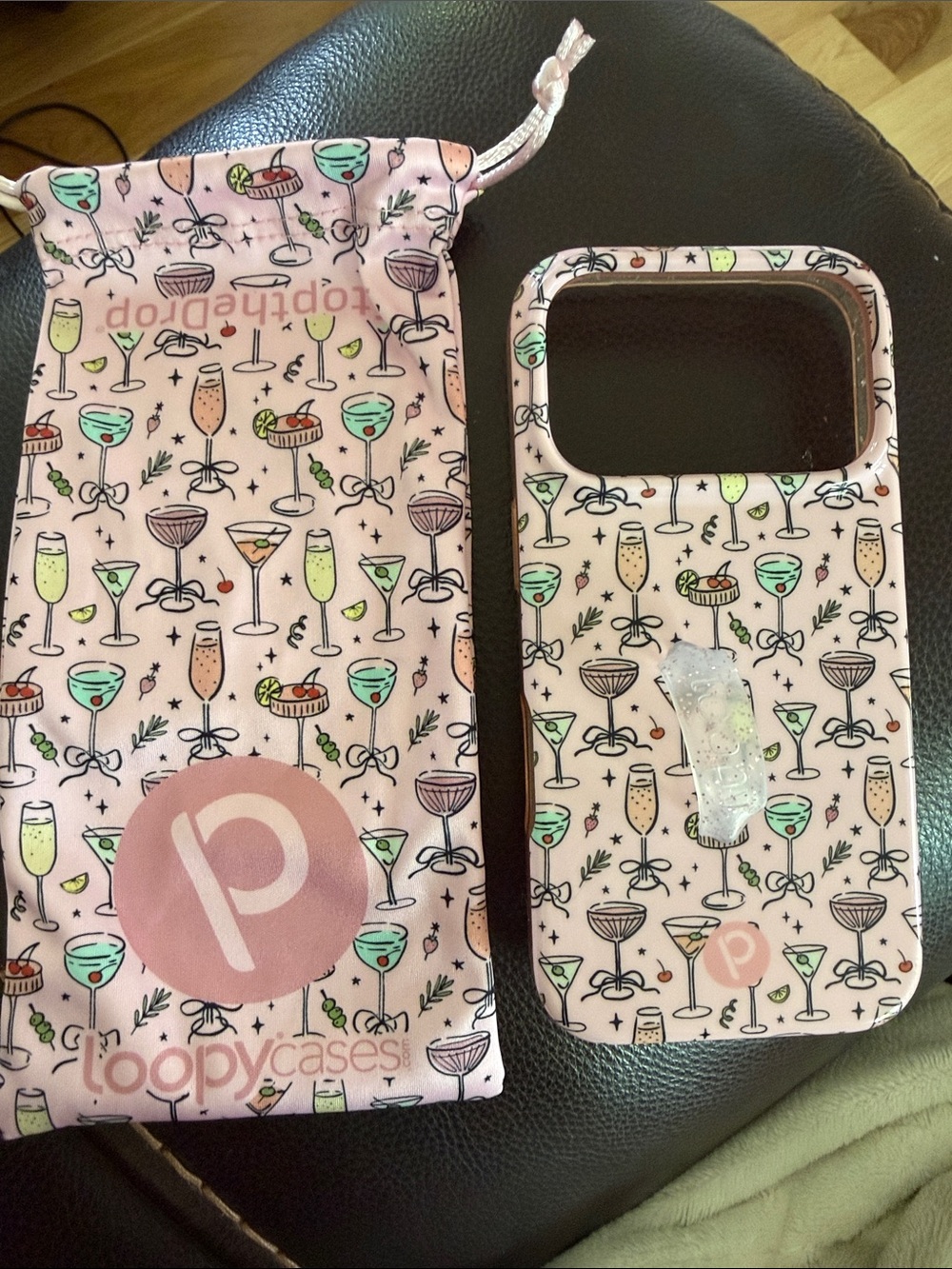 iPhone 17Pro Loopy Case Pink Cocktail Print Phone Case and Pouch